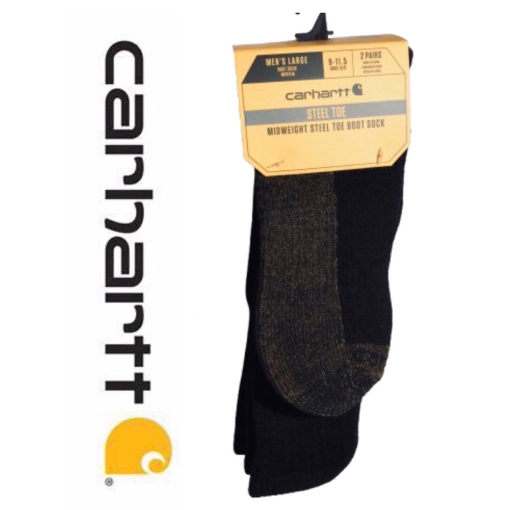 NEW CARHARTT Boot Socks Steel Toe 2 PAIRS Black Fits Shoe Size 9 - 11.5 Men's
